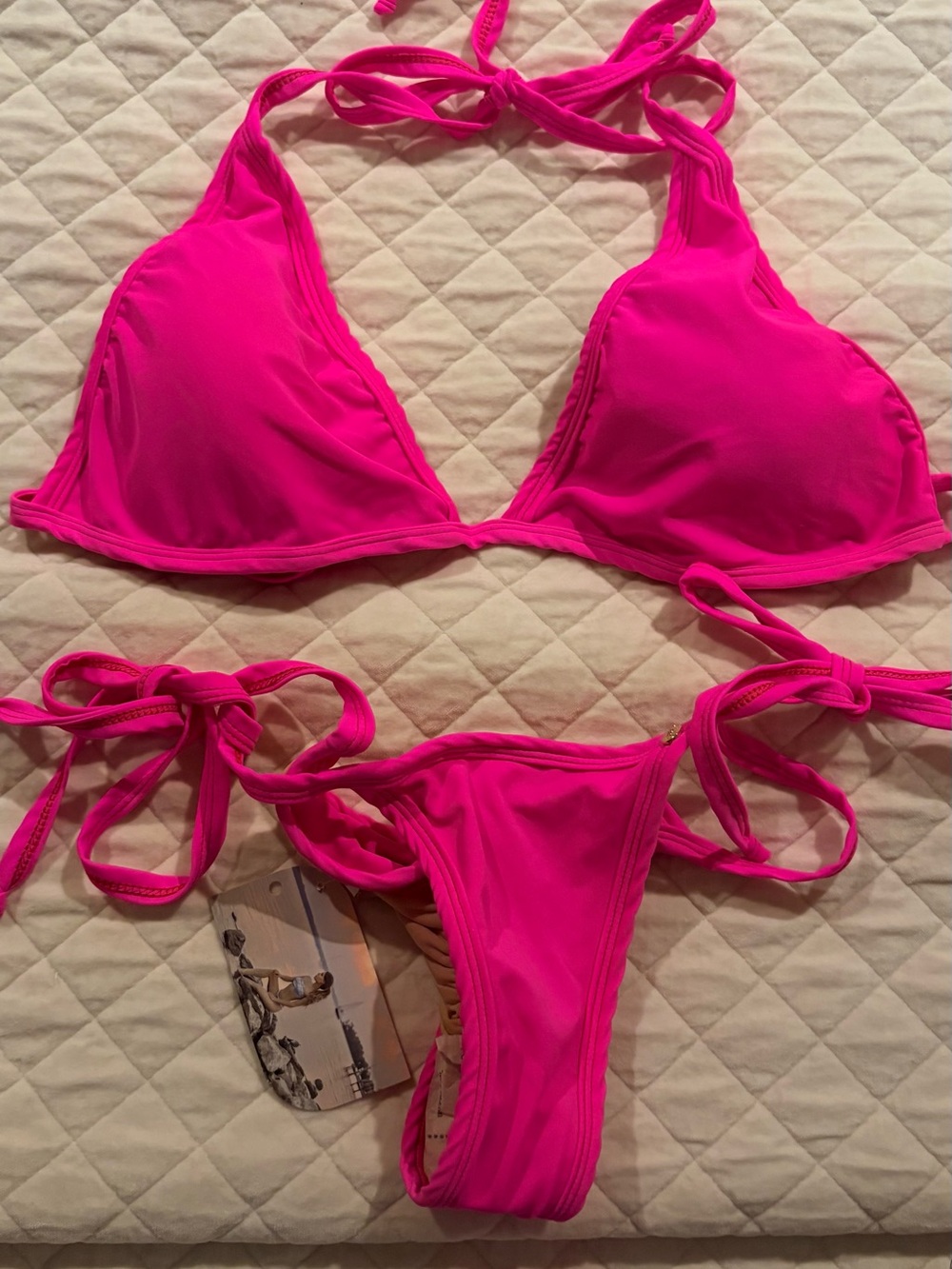 Women’s Hot Pink Triangle Tie-Side Bikini Set